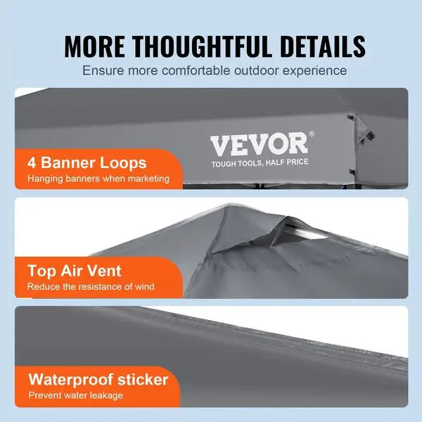 VEVOR Pop Up Canopy Tent, 10 x 10 ft, 250 D PU Silver Coated Tarp, with Portable Roller Bag and 4 Sandbags for Outdoor Party