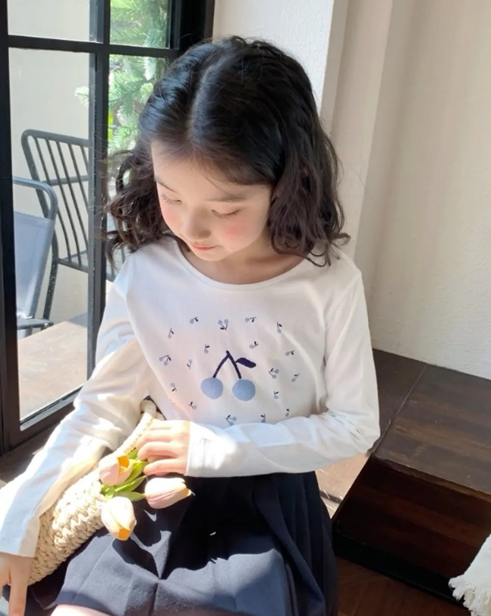 baby girl clothes kids t-shirt 100% cotton soft Blue Cherry Pattern Printed T-shirt