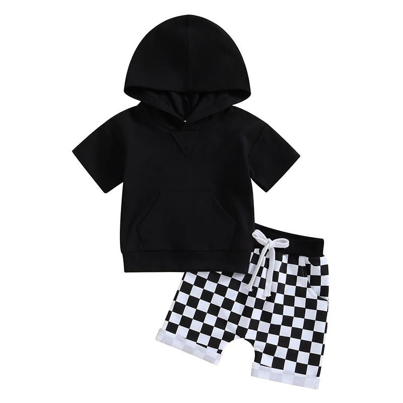 Lioraitiin 0-3Y Toddler Baby Boy Summer Outfit Contrast Color Short Sleeve Hooded T Shirt Top Elastic Shorts Clothes