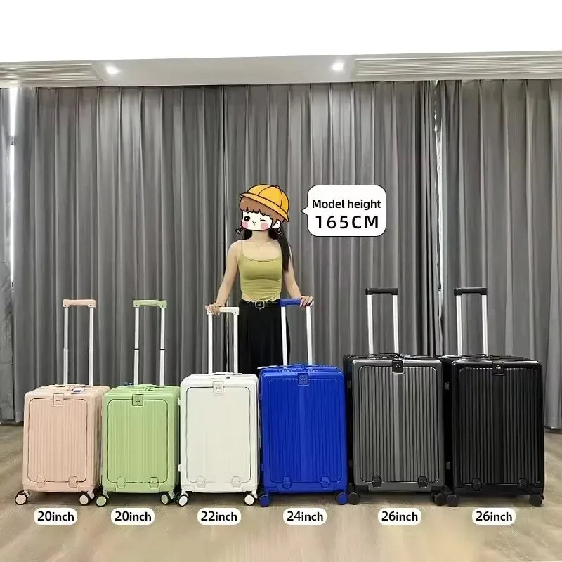 20/22/24/26‘’ Front Opening Suitcase Travel Rolling Luggage Aluminum Alloy Trolley PC Case with Spinner Wheel USB charging Plug