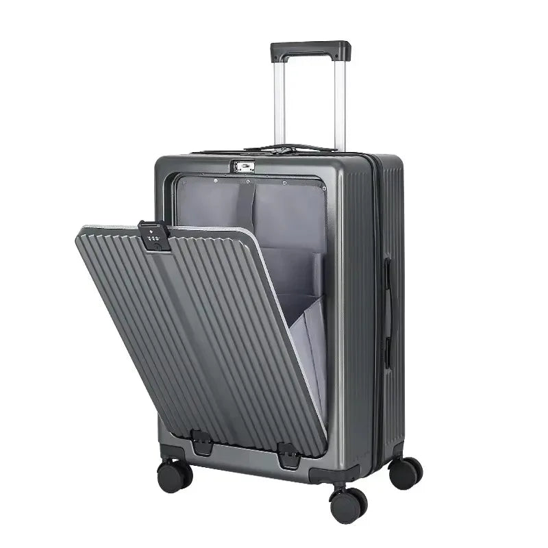 20/22/24/26‘’ Front Opening Suitcase Travel Rolling Luggage Aluminum Alloy Trolley PC Case with Spinner Wheel USB charging Plug