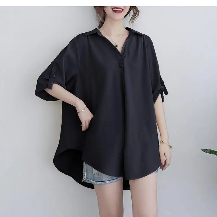 Women's Clothing White Shirt Summer Chiffon Loose Fit A-Line Waist Slimming Elegant Casual Office Ready New Yellow