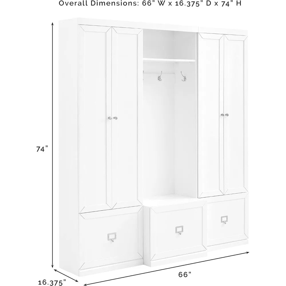 Harper 3-Piece Hall Tree and Storage Cabinet Set with Entryway Bench and Hooks for Hanging, Gray