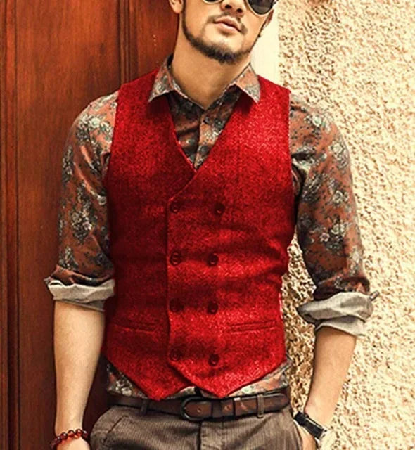 Men Vests Suit Vest Tweed Man Waistcoat Brown Black Groomman Wedding Clothing Jacket Victorian Style Steampunk BusinessA