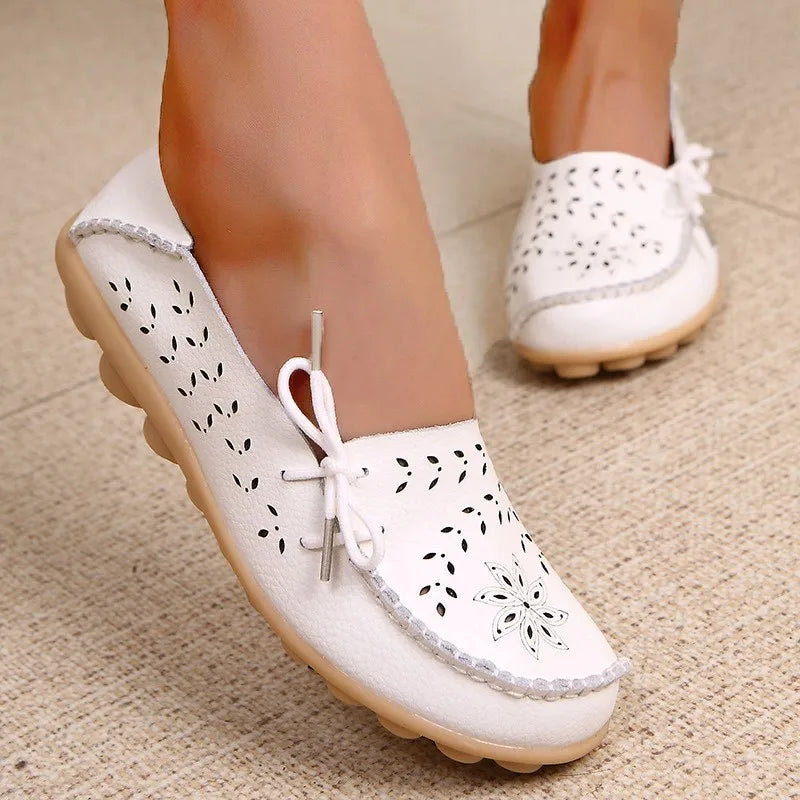 Genuine Leather Women Flats Fashion Casual Women Shoes Hollow Women's Shoes Slip On Flat Shoes Ballerina Plus Size Zapatos Mujer