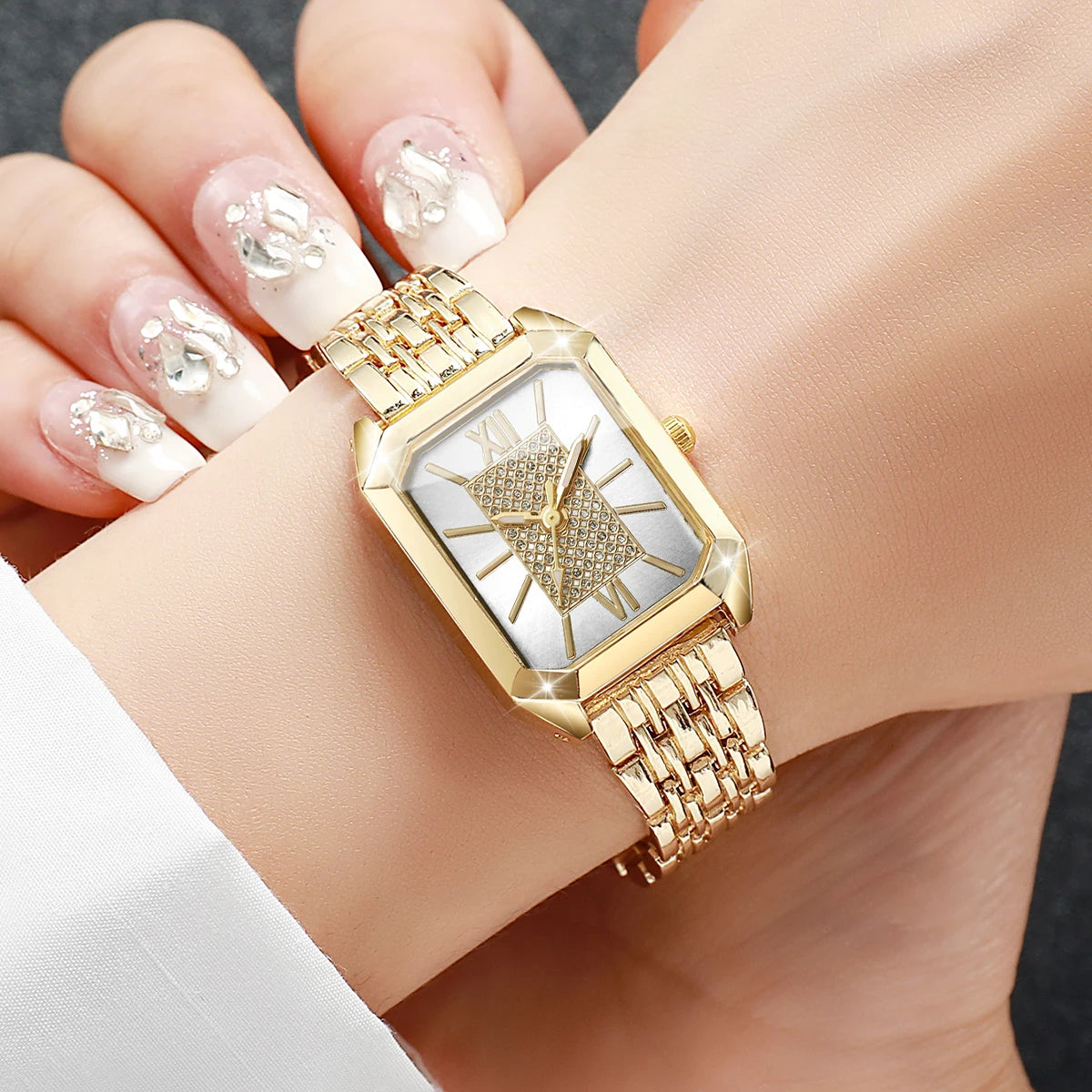Fashion Rectangle Women Watches Ladies Stainless Steel Strap Quartz Wristwatches Reloj Mujer(Without Box)