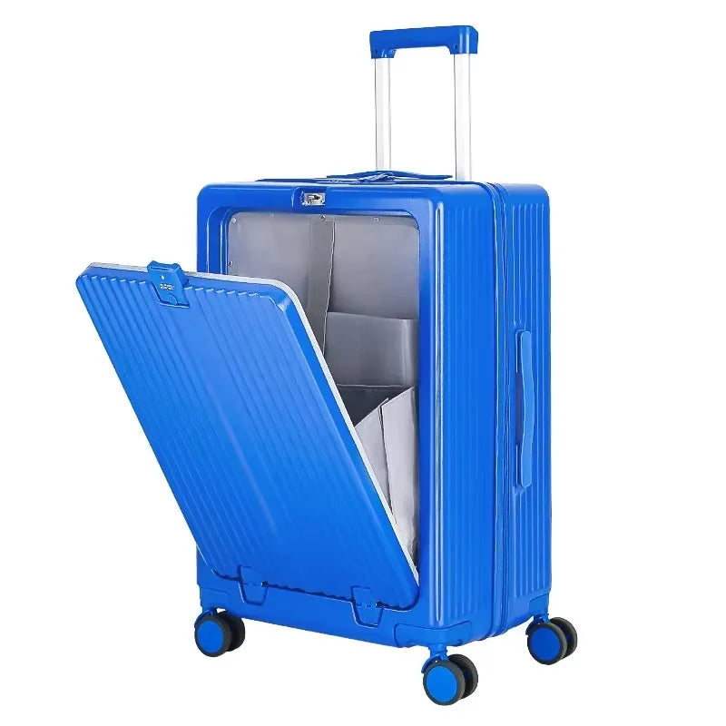 20/22/24/26‘’ Front Opening Suitcase Travel Rolling Luggage Aluminum Alloy Trolley PC Case with Spinner Wheel USB charging Plug