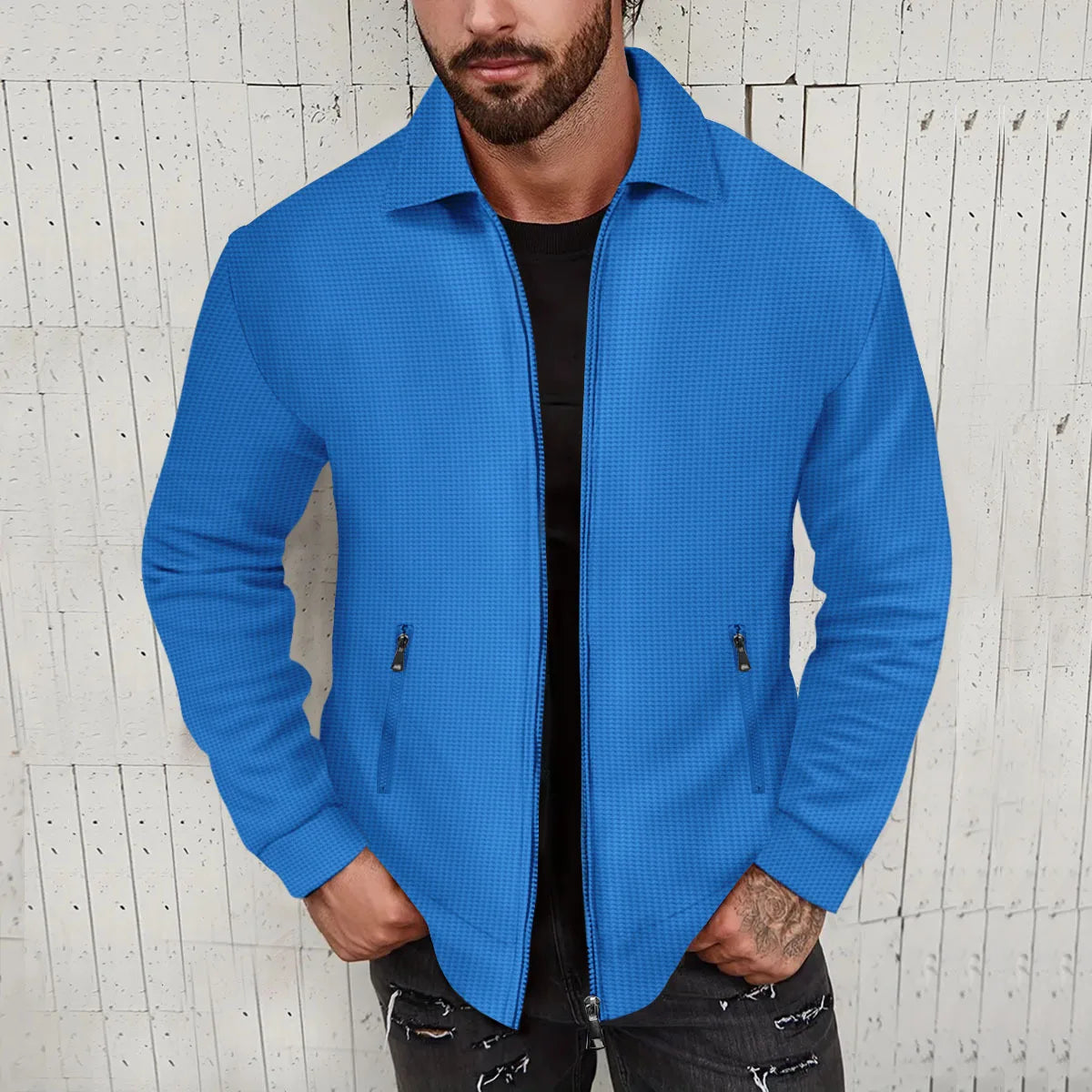 European and American cross-border Amazon waffle long-sleeved zipper jacket casual men's autumn coat