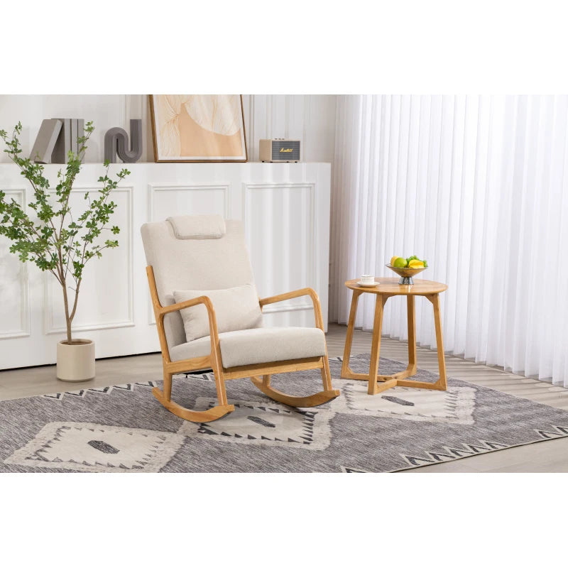 Rocking Chair Upholstered Fabric Rocking Armchair Indoor with High Backrest Glider Chairs and Lumbar Pillow for Living Room