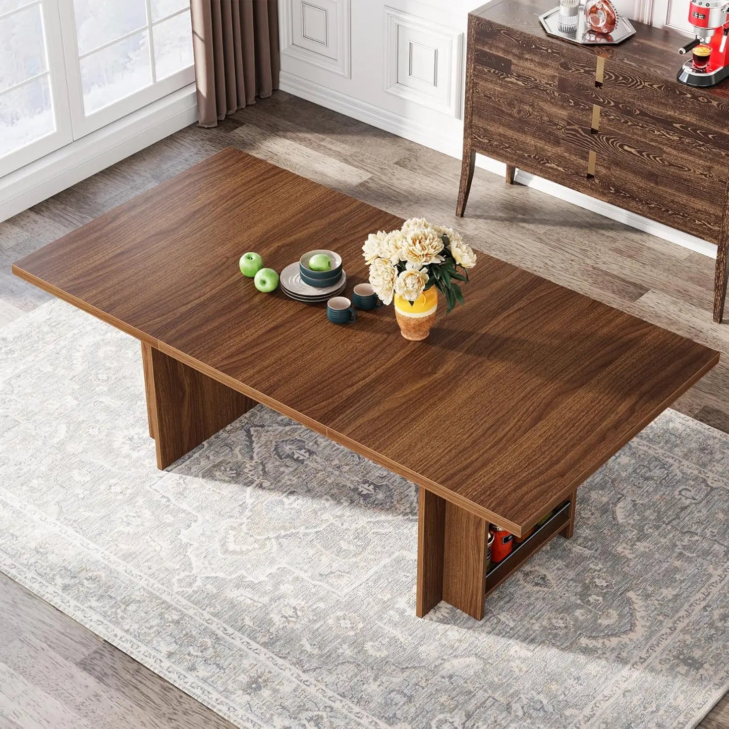 Farmhouse Dining Table for 6 to 8, 63-Inch Rectangular Kitchen Table with Storage,for Dining Room, Kitchen, Living Room