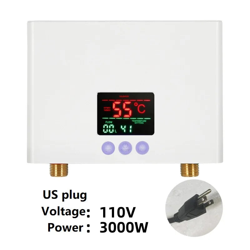 110V/220V Instant Water Heater Bathroom Kitchen Wall Mounted Electric Water Heater LCD Temperature Display with Remote Control
