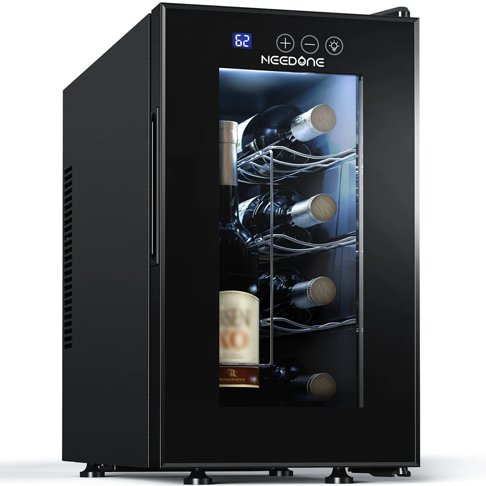 NEEDONE Wine Cooler Fridge, 8 Bottle Wine Chiller with Wine Rack/Lighting Fast Cooling Thermoelectric Queit Wine Cabinet Cellar