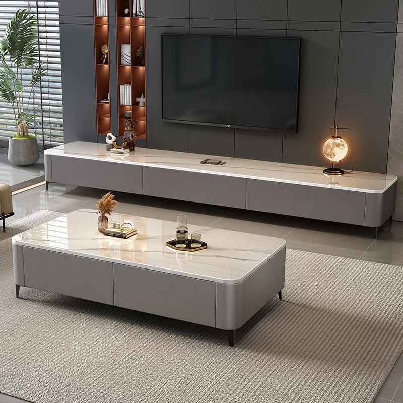 Rock slab coffee table living room home 2024 new small apartment light luxury advanced modern simple floor TV cabinet combinatio