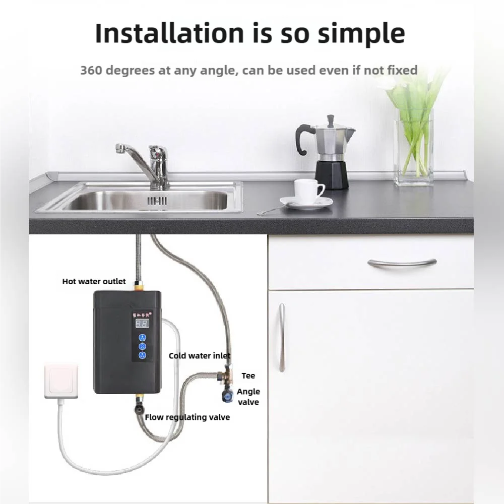 Electric Instantaneous Water Heater, 110V/220V 3800W Mini Durable, Under Sink Water Heater for Kitchen Bathroom Cleaning