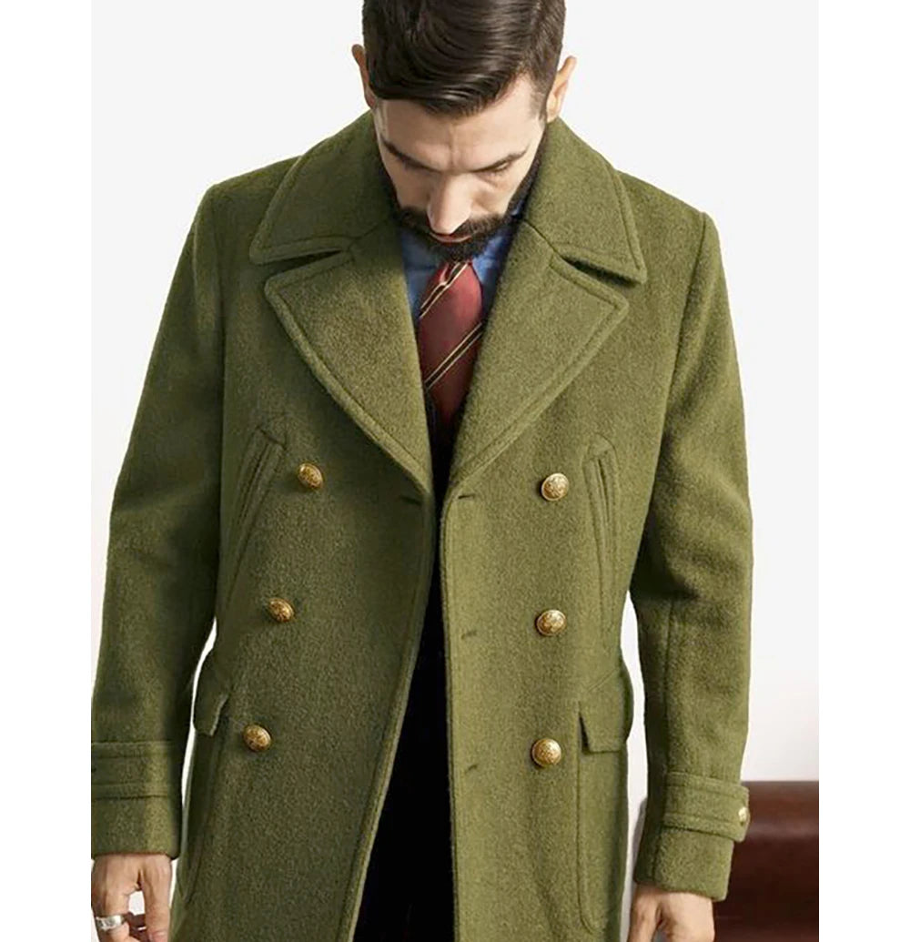 Cross border new British style men's mid to long length long sleeved coat for autumn and winter men's warm jacket