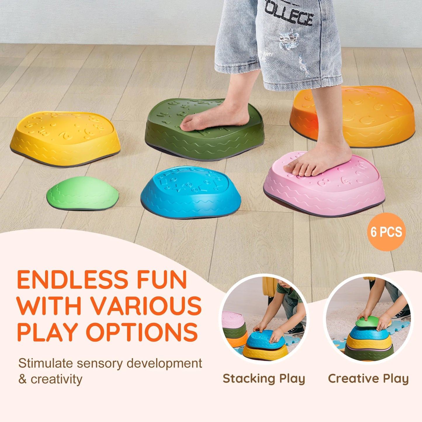 SucceBuy 6 PCS Balance Stepping Stones Kids Sports Toys Training Sensorial Social Games for Children Indoor or Outdoor Play