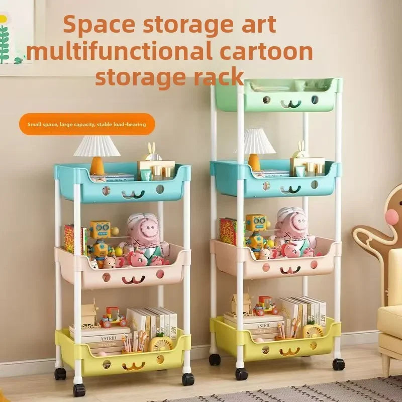 Durable Floor-to-Floor Multi-Storey Trolley Storage Rack in Macaroon Style - for Bedroom Living Room & Child-Focused Storage