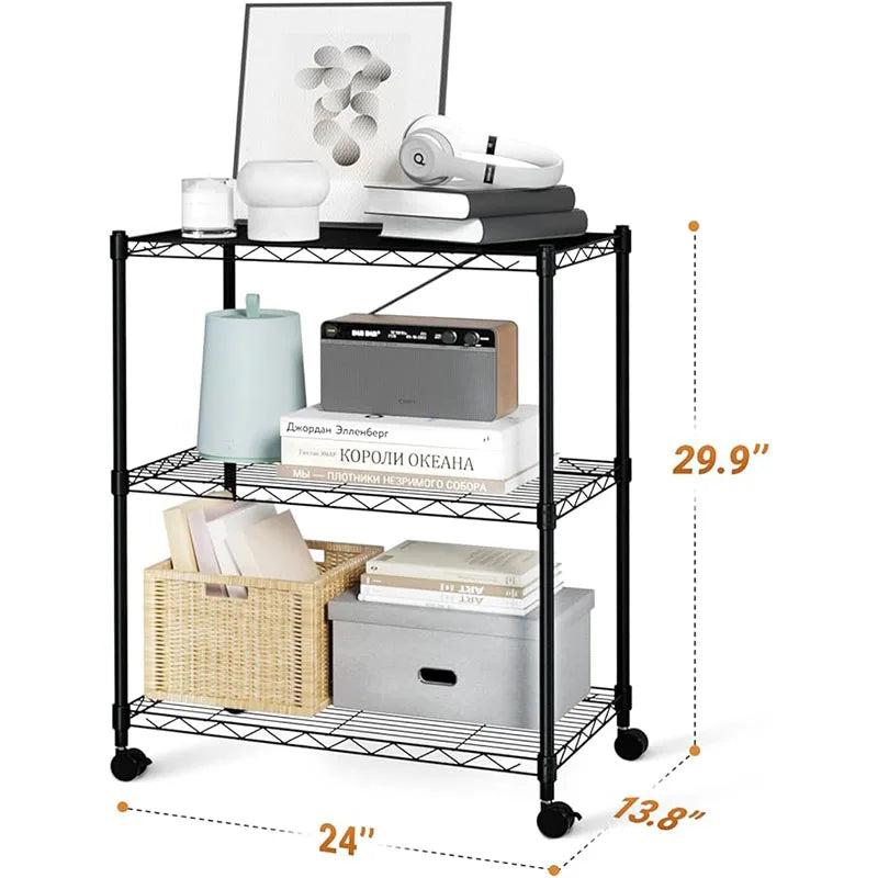 YSSOA Heavy Duty 3-Shelf Shelving with Wheels, Adjustable Storage Units 750Lb Capacity, Steel Organizer Wire Rack, Plug Version