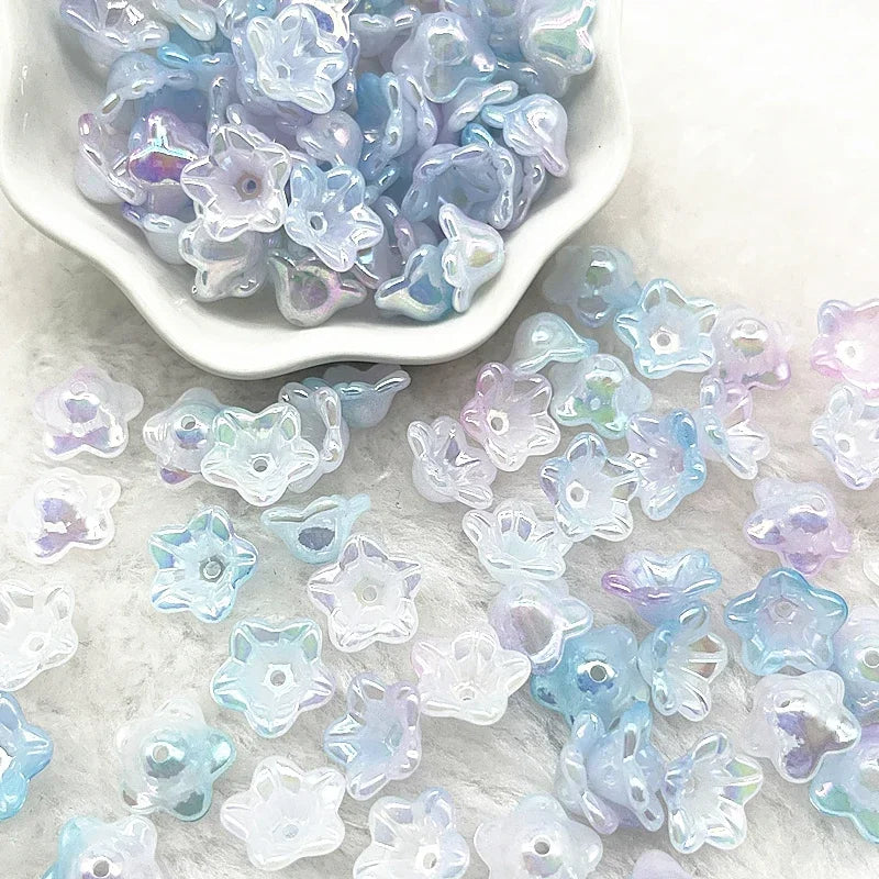 NEW 50pcs 7x13mm Gradual Change Acrylic Bellflower Beads Caps Jewelry Findings Charms Bracelets Spacer Beads for Jewelry Making