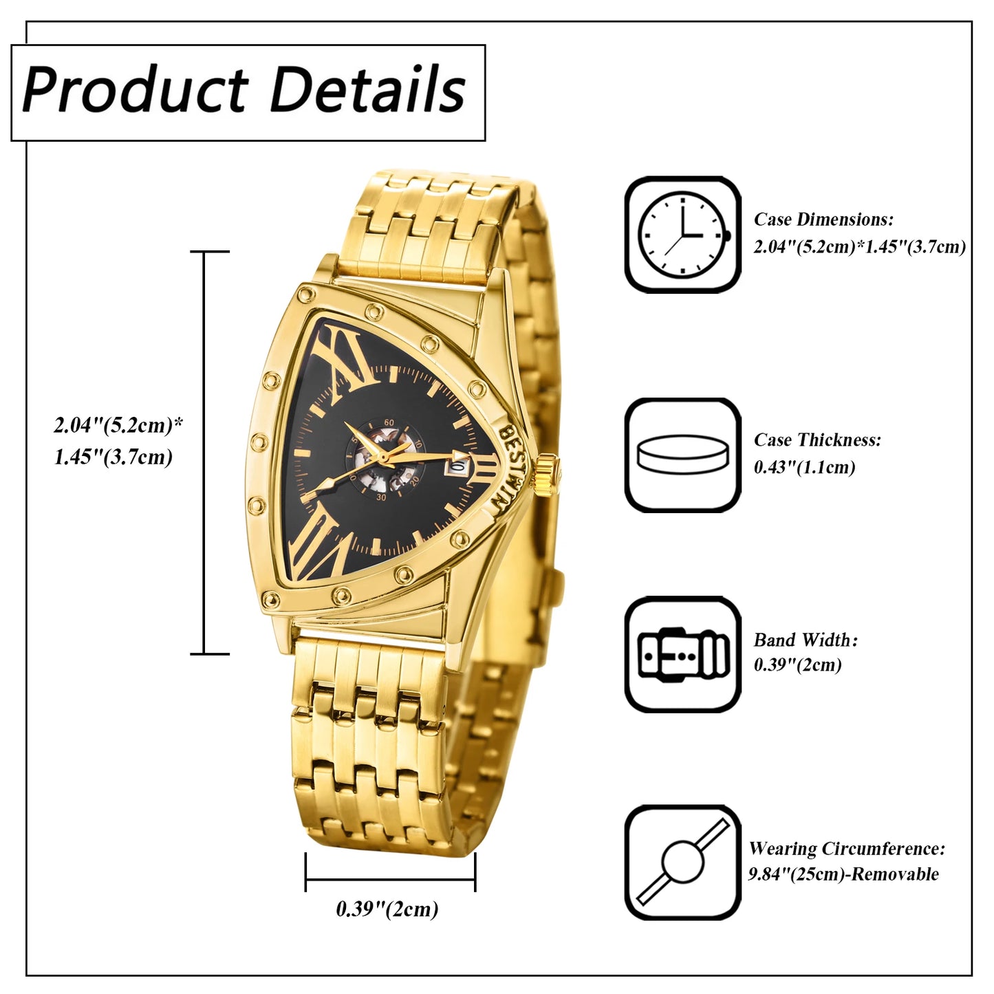 LANCARDO Men's Watch Triangle Dial Stainless Steel Waterproof Strap Quartz Watch Bar Diamond Scale Calendar Available