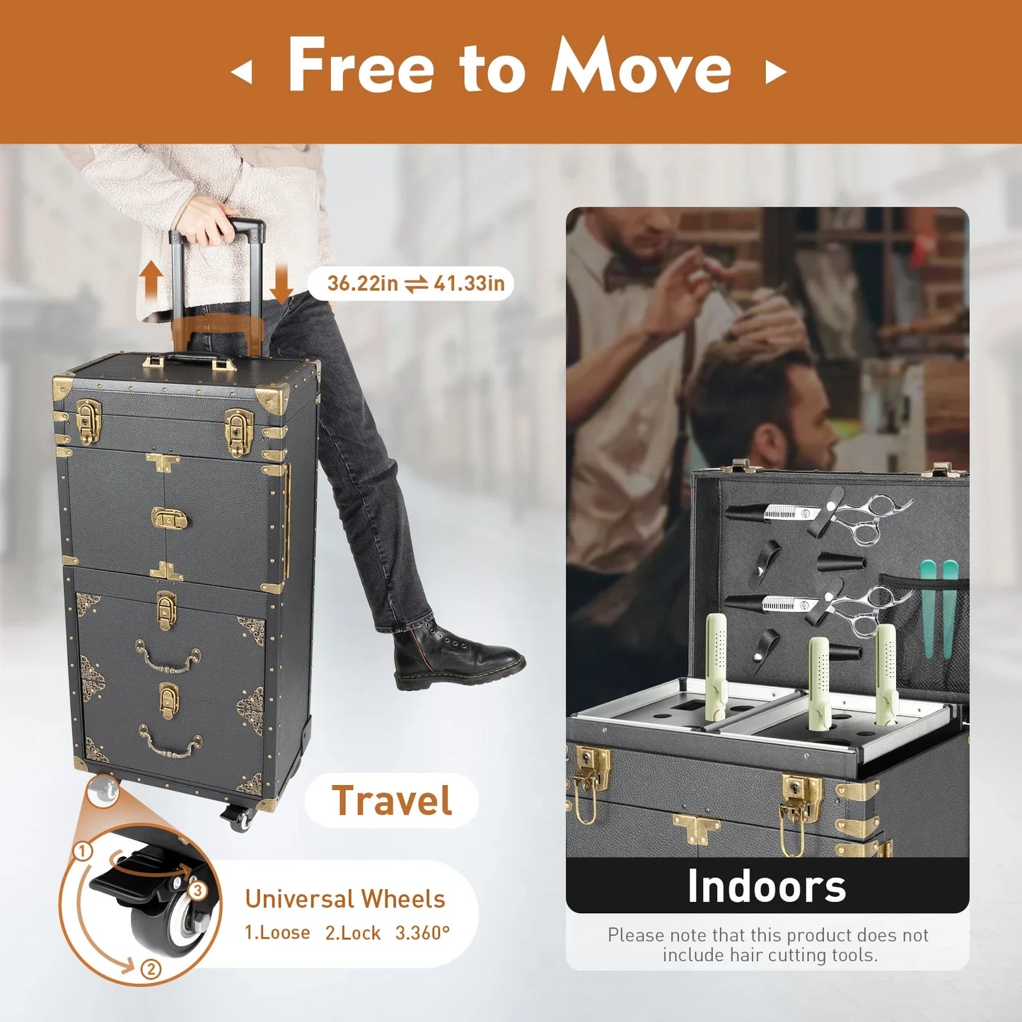 3 Tiers Locking Rolling Beauty Salon Toolbox, Makeup Case Trolley Luggage w/ Hairdryer Stand,Beauty Salon Storage Toolbox