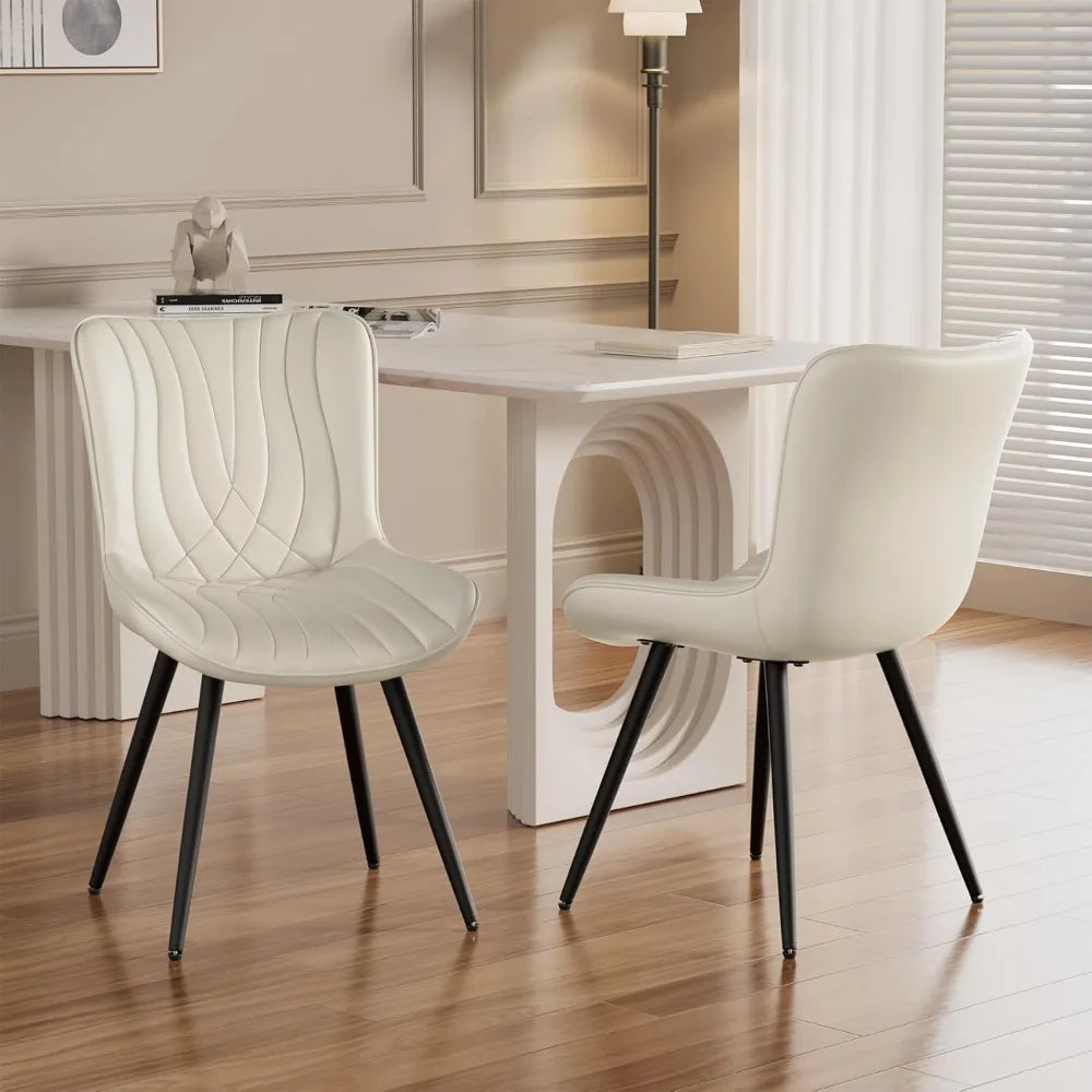 Dining Chair Set of 2 PU Leather Dining Room Chairs Upholstered Comfy Dining Chairs Modern Kitchen Armless Side Chair with Sturd