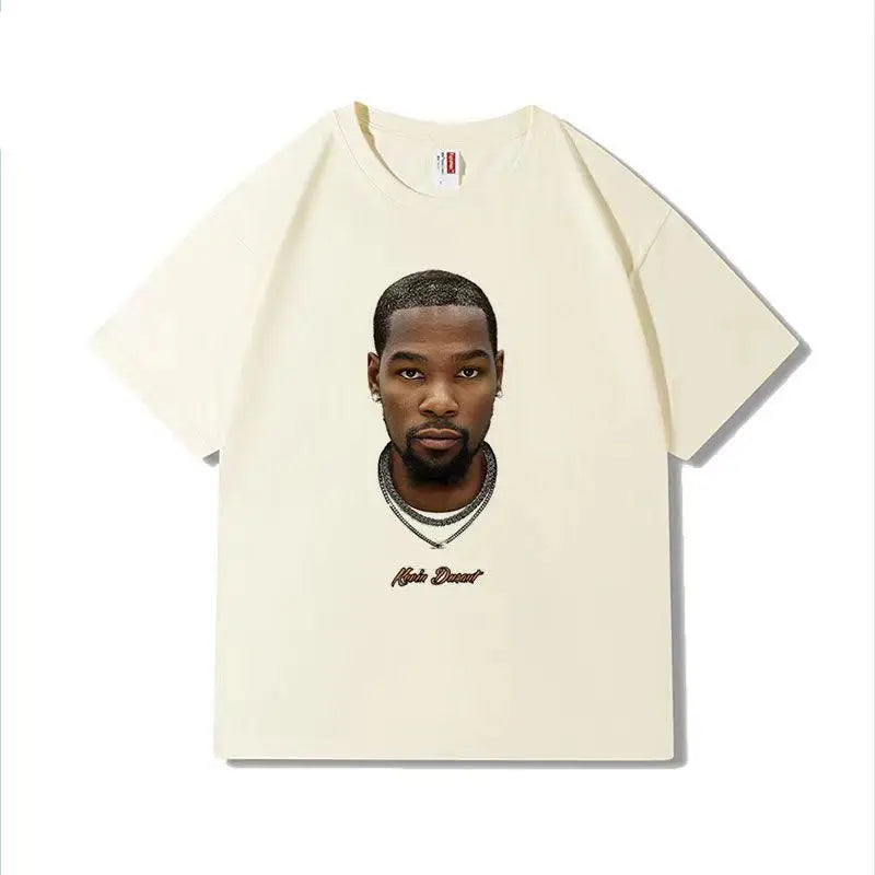 100% Cotton American NBA Star T-shirt Durant Big Head Print Short Sleeve Basketball Trendy Brand Summer Men and Women