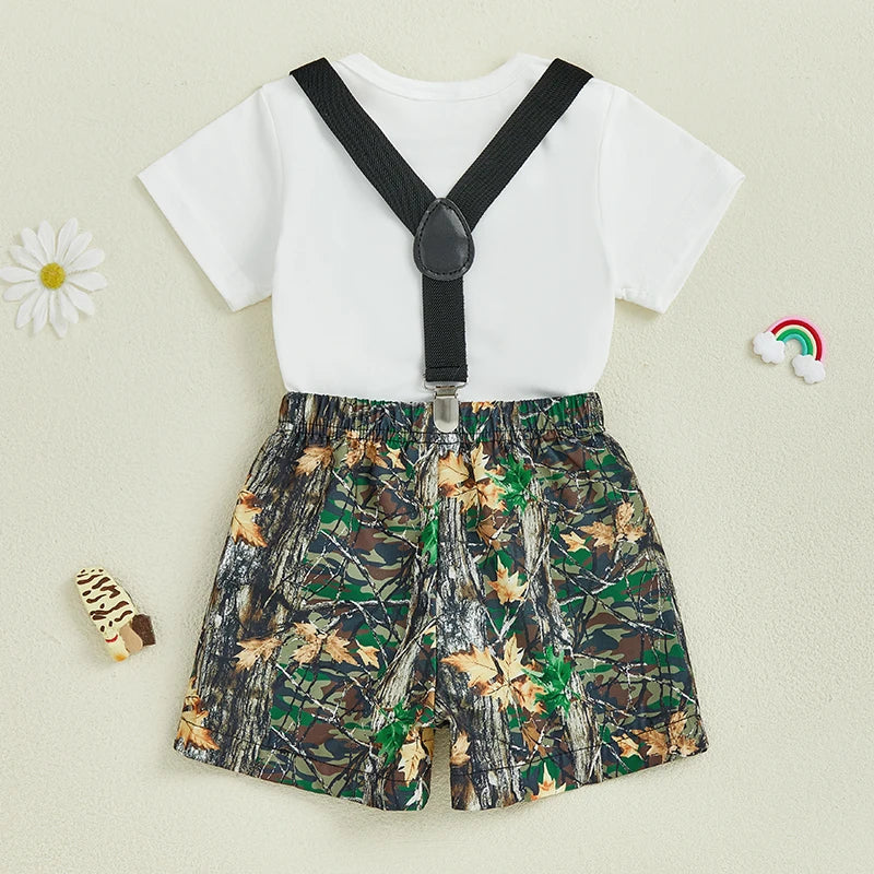 Lioraitiin Summer Baby Boys First Birthday Outfit Short Sleeve Duck Romper with Plaid Leaves Print Overall Shorts Outfit