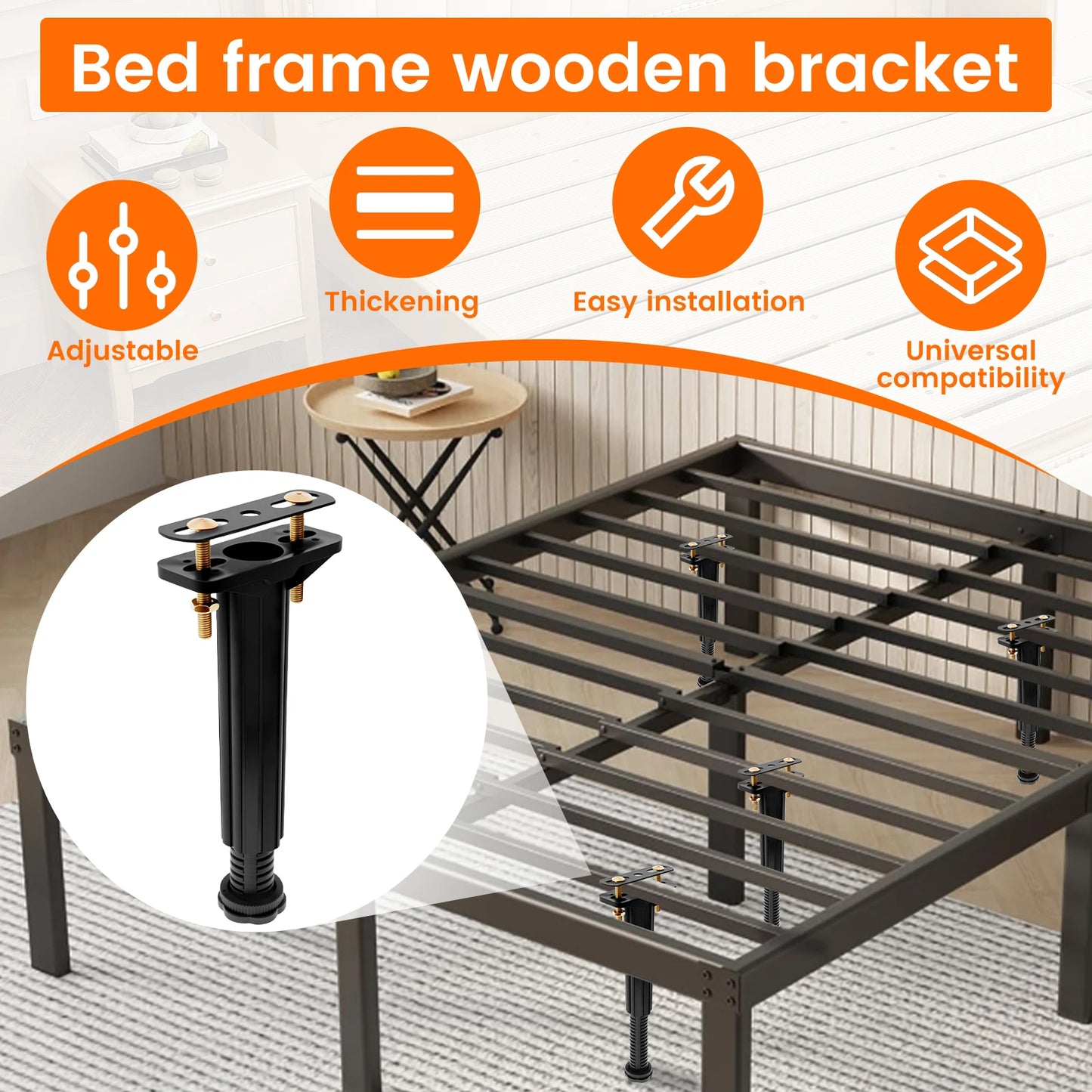 6Pcs Upgraded Telescopic Bed Beam Support Foot Adjustable Bed Bottom Load Bearing Bracket Frame Centre Slats Support Leg