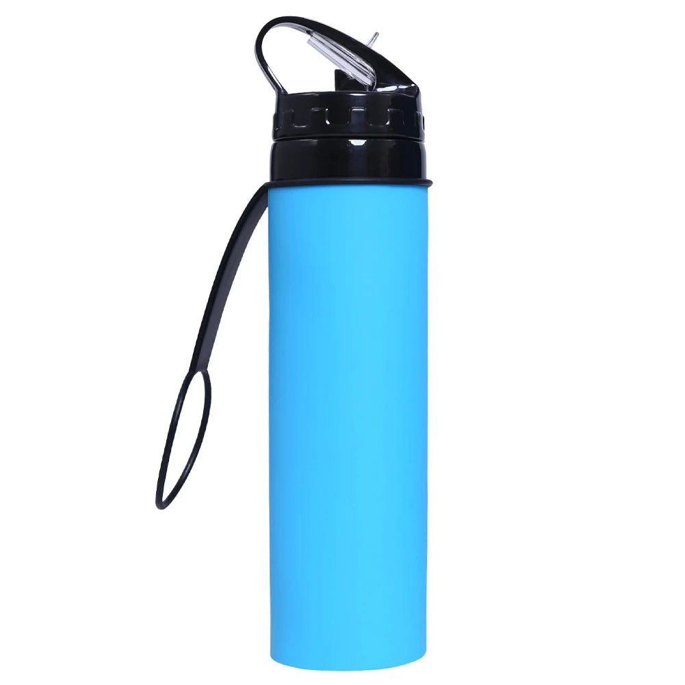 600ml Portable Water Cup Lightweight Silicone Sports Bottle Reusable Foldable Detachable with Suction Tubes for Running Fitness