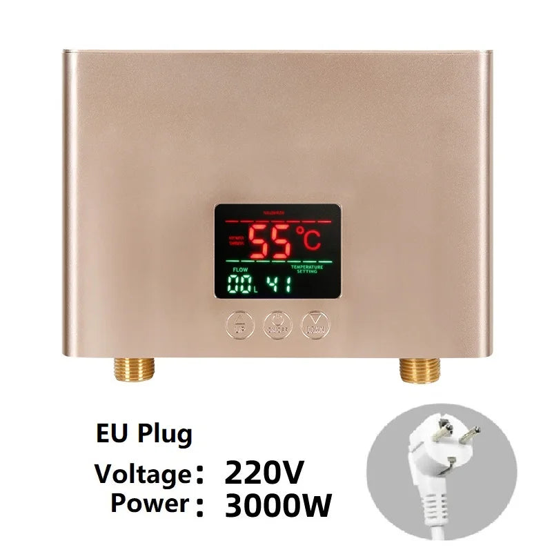 110V/220V Instant Water Heater Bathroom Kitchen Wall Mounted Electric Water Heater LCD Temperature Display with Remote Control