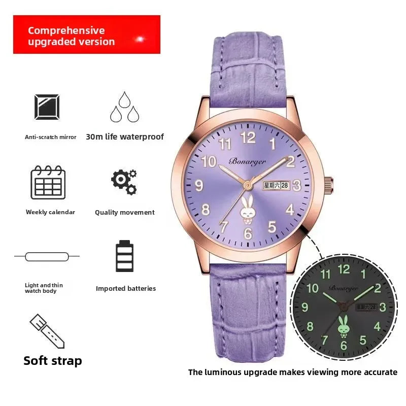 Girls' Rabbit Luminous Watch – Waterproof Cute Wristwatch for Teens, Women’s Casual Quartz Watch