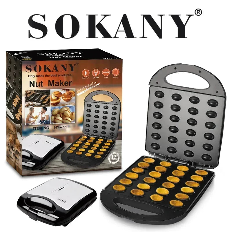 Mini Electric Walnut Cake Maker Automatic Nut Waffle Bread Machine Iron Toaster Baking Breakfast Pan Non-Stick Coating