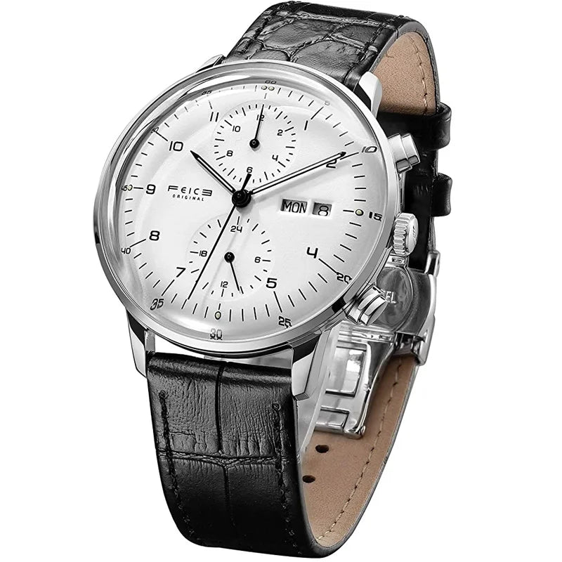 FEICE Men’s Watches Automatic Bauhaus WristWatch Stainless Steel Mechanical Dress Watches for Men with Leather Bands Date FM121