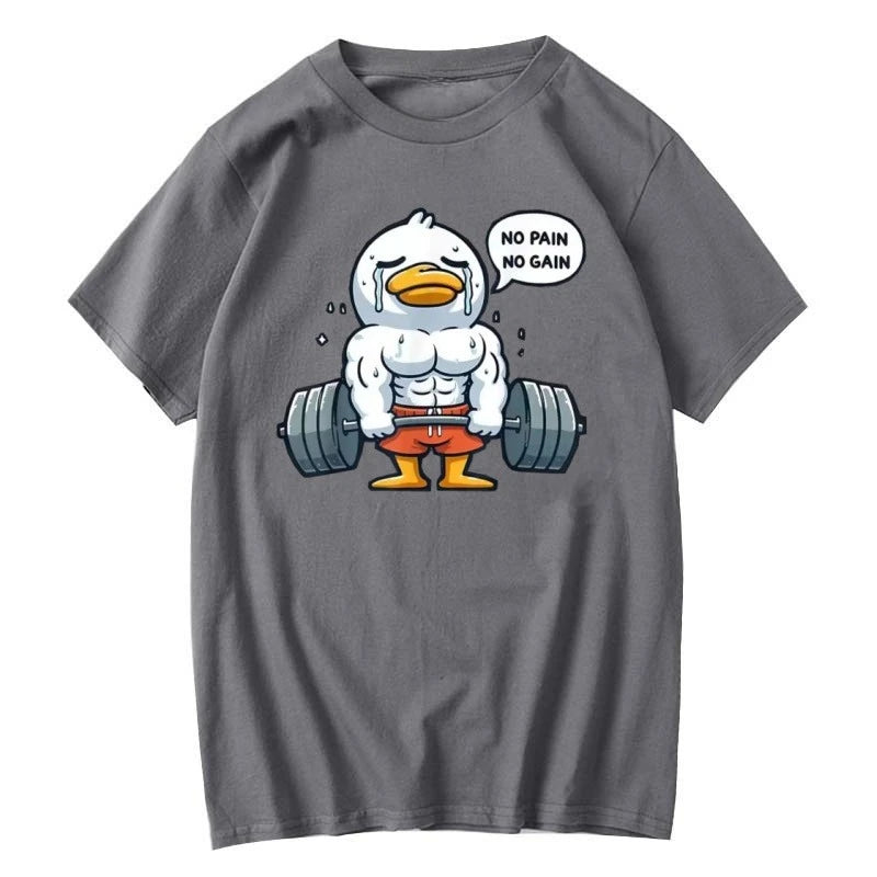 Fitness Duck Graphic Print Cotton T-shirt Unisex Men Women Summer Short Sleeve Fashion Brand Tee Luxury Casual Streetwear Tops