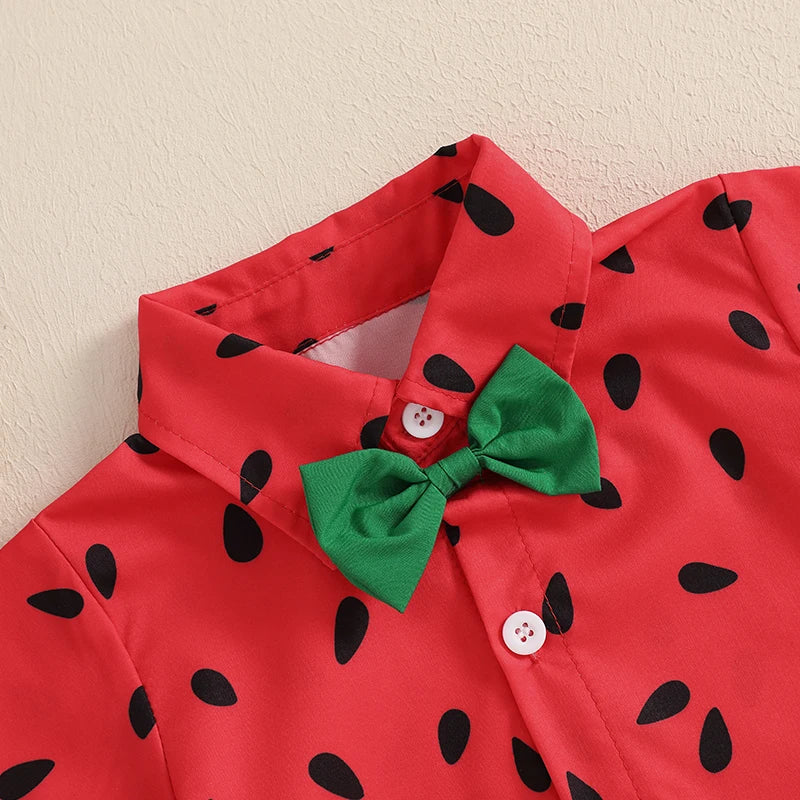 Lioraitiin Toddler Baby Boy Summer Outfits Watermelon Pattern Button Down Turn Down Collar Short Sleeve Shirt with Shorts Set