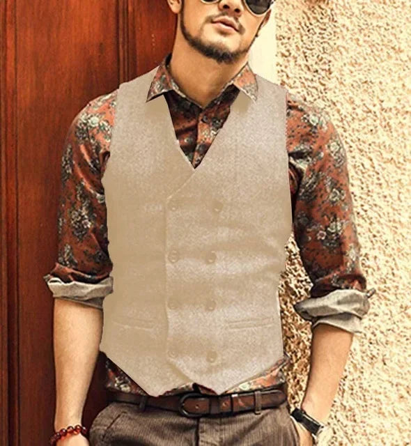 Men Vests Suit Vest Tweed Man Waistcoat Brown Black Groomman Wedding Clothing Jacket Victorian Style Steampunk BusinessA