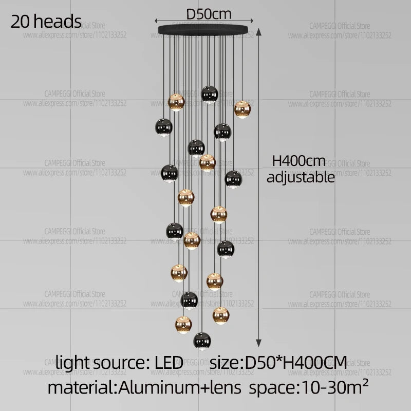 Living Room Spherical Lighting Apartment Stairwell Hanging Lamps Villa Hall LED Staircase Pendent Lights Modern Lobby Chandelier