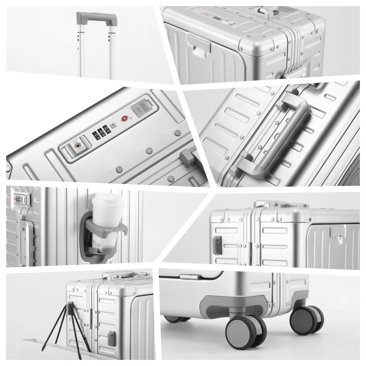 New All Aluminum-magnesium Suitcase Front Opening Rolling Luggage with USB Charging Plug TSA Lock Travel Trolley Case with Wheel