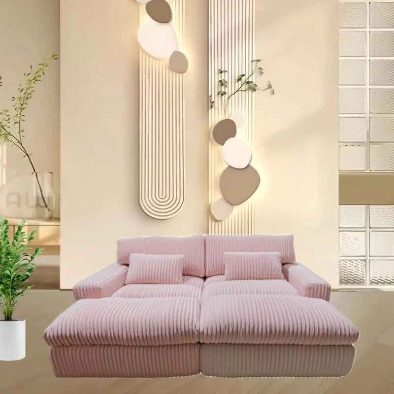 Italian Style Retro Luxury Corduroy Double Sofa Bed for Living Room Vacuum Compression Washable Customizable