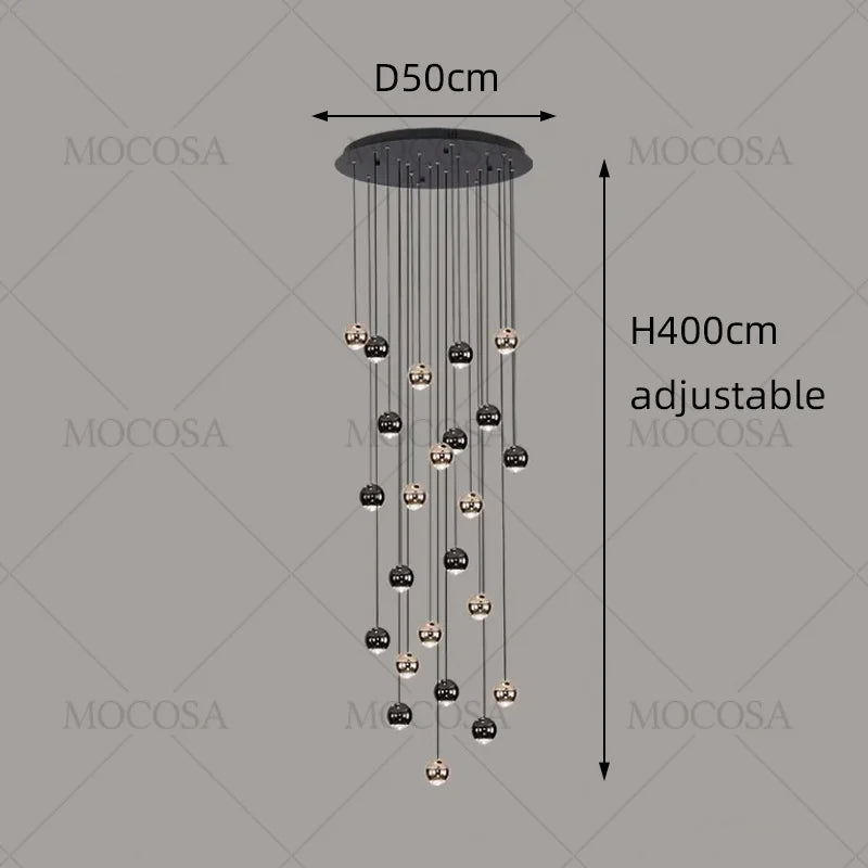 Living Room Modern LED Lighting Apartment Stairwell Hanging Lamps Villa Hall Staircase Pendent Lights Lobby Spherical Chandelier