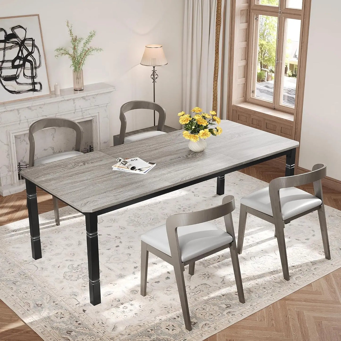78.7" Farmhouse Dining Table for 6-8 People - Rustic Industrial Kitchen Table with Sturdy Metal Frame Chamfered Corners