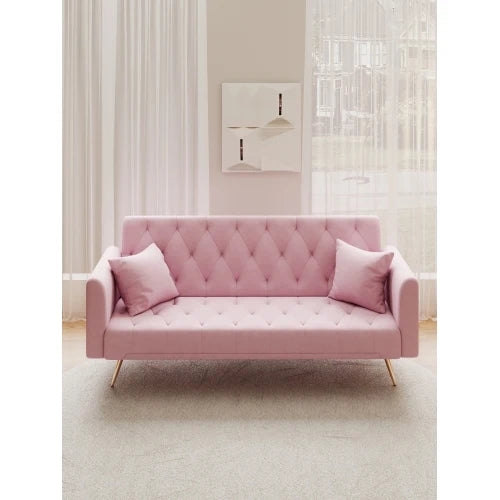 PINK onvertible love seat sofa, American retro pink velvet, suitable for small living room, bedroom, office