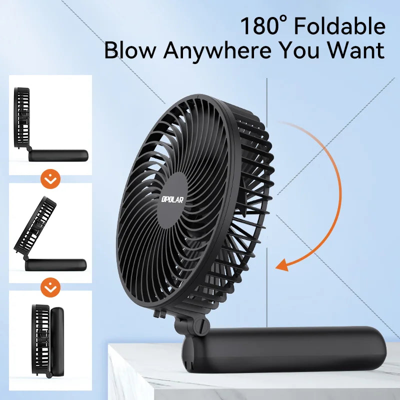 Opolar 10000mAh Handheld Mini Fan Foldable Camping Fan Silent Strong Wind Rechargeable Air Cooler Home Outdoor Room Travel USB