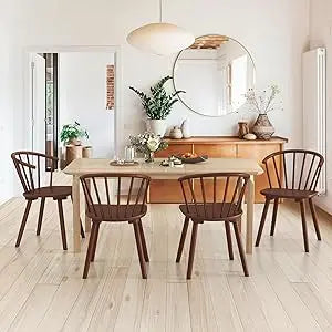Black Dining Chairs Set of 4, Farmhouse Wood Dining Chairs with Semicircular Backrest, Spindle Dining Chair for Kitchen and Din