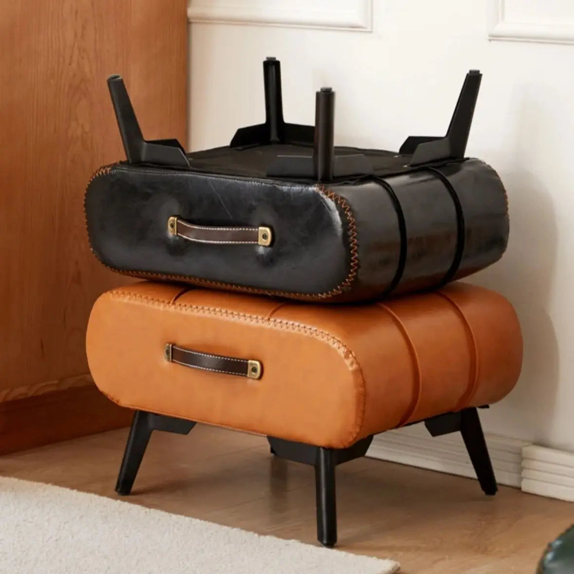 Footrest Shoe Changing Stool Doorstep Living Room Soft Bag Minimalist Sofa Footstool Light Luxury Leather Art Stool Furniture