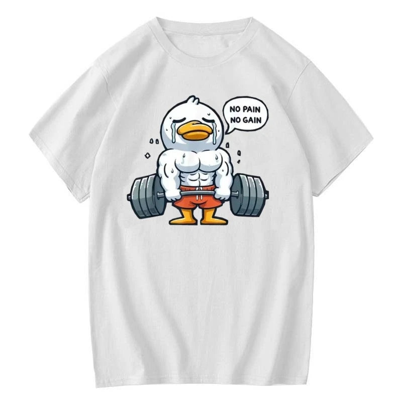 Fitness Duck Graphic Print Cotton T-shirt Unisex Men Women Summer Short Sleeve Fashion Brand Tee Luxury Casual Streetwear Tops