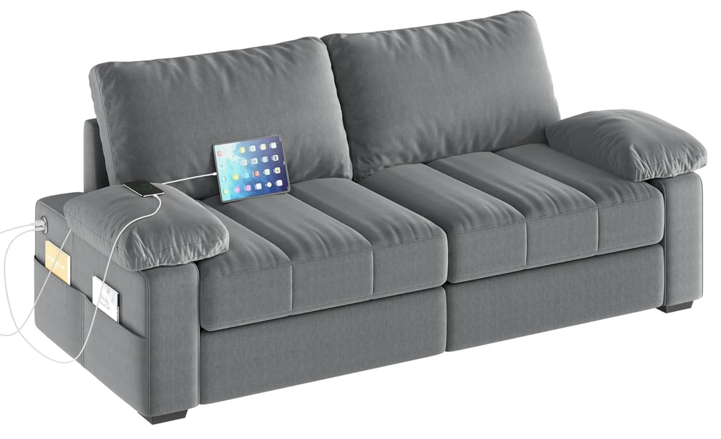 79" Sofa Couch Modern Velvet Couch with Removable Covers & USB Ports Oversized Loveseat Sofas with Storage Pockets for Living Ro