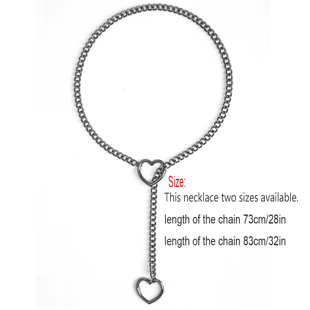 Heart Slip Chain Necklace For Women Punk Rock Love Chain Choker Necklace Gifts Adjustable Goth Jewelry