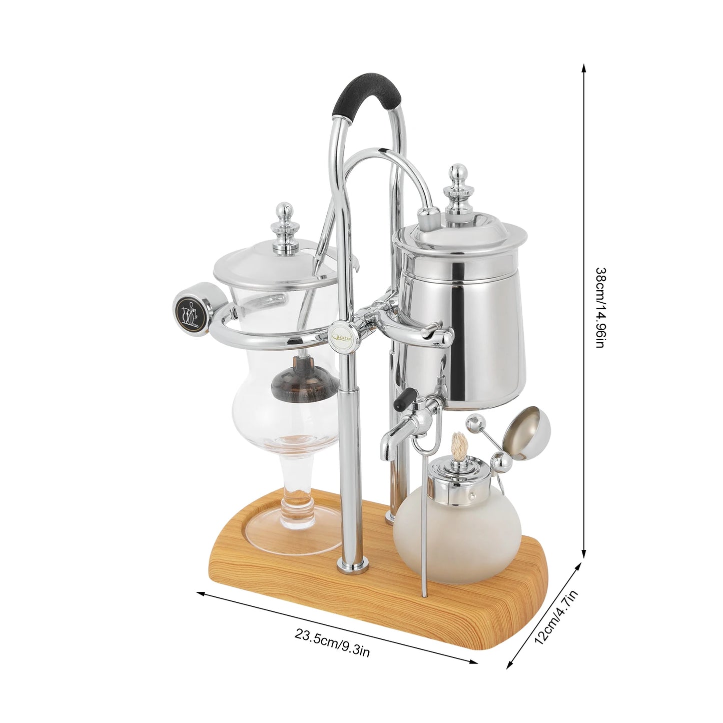 Retro Siphon Coffee Maker, 37Qt Capacity, Alcohol Lamp with Temperature Control, Plastic Filter for Pure Taste, Stainless